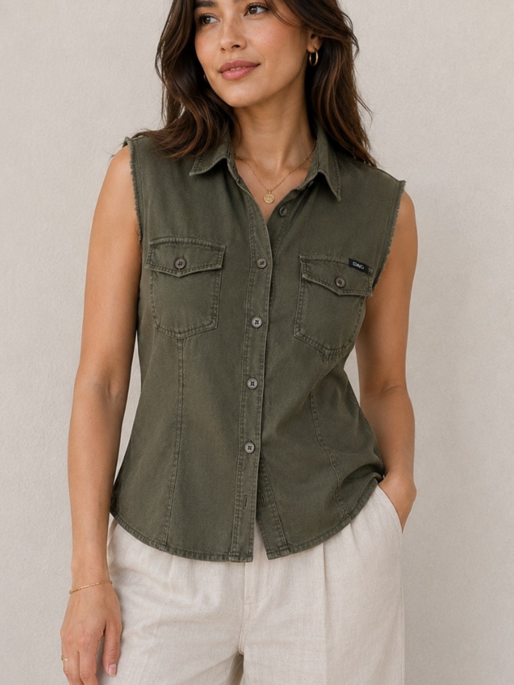 Vintage Dolce & Gabbana Sleeveless Khaki Button Down M